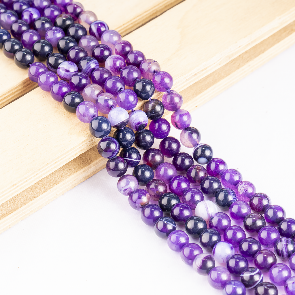 Purple Banded Agate Beads, Natural Crystal Round Beads 6mm to 10mm | Beads | Wiccan Center