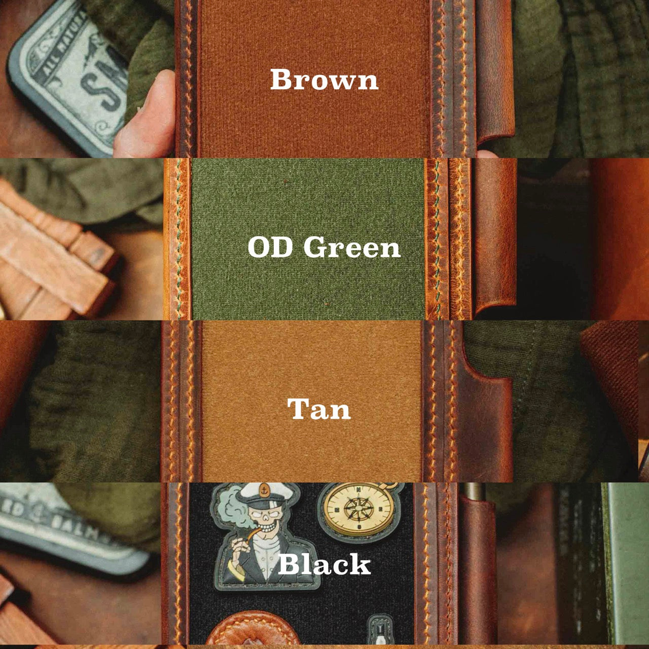 Pirate Goods Quartermaster v2 Passport Wallet – Leather Travel EDC Organizer with Velcro Panel & Field Notes Holder | Bifold Velcro Wallet | Wiccan Center