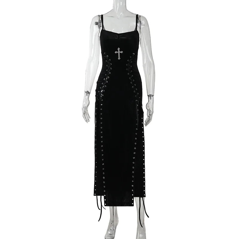 Velvet High Split Cross Dress | clothing | Wiccan Center