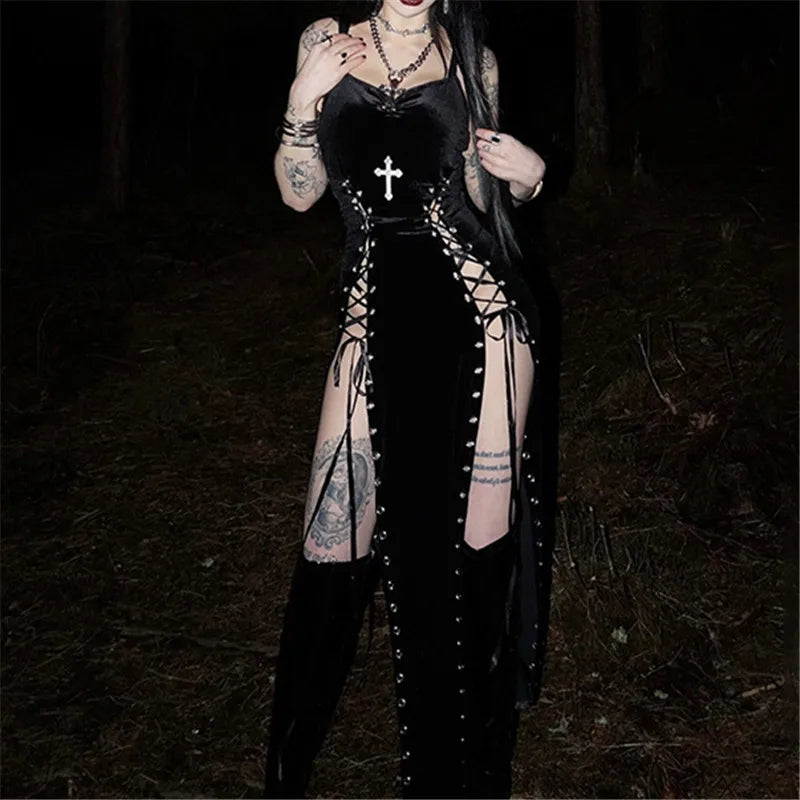 Velvet High Split Cross Dress | clothing | Wiccan Center