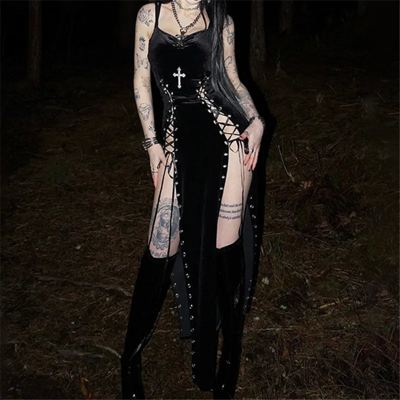 Velvet High Split Cross Dress | clothing | Wiccan Center
