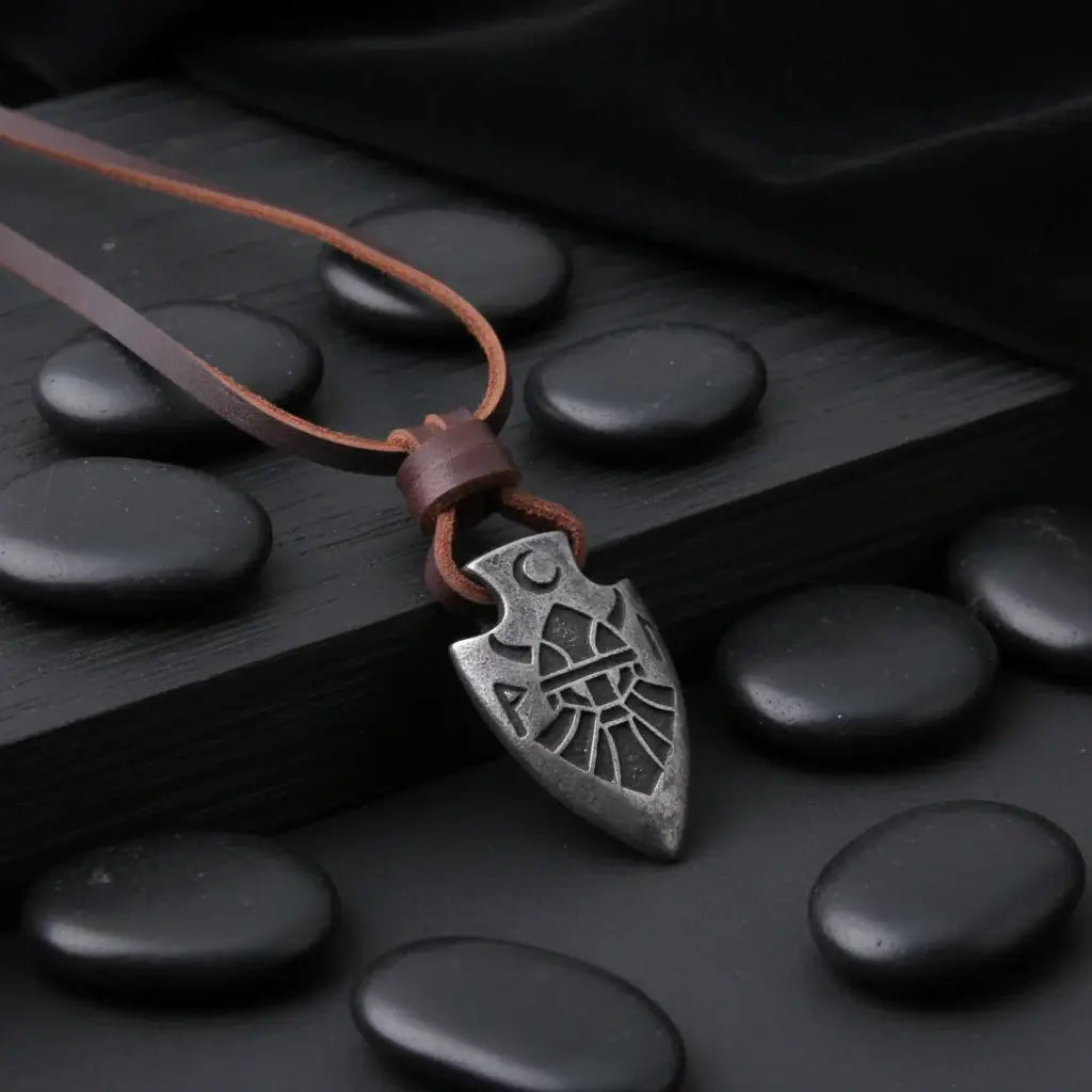 Viking Dragon Spear Stainless Steel Pendant Necklace for Men – Leather Chain Gift Box Set