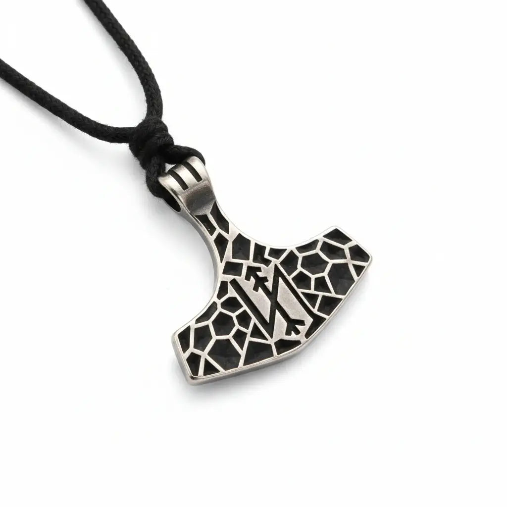 Viking Thor's Hammer necklace pendant with rope chain