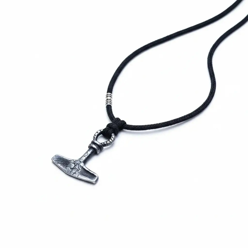 Viking Thor's Hammer necklace pendant with rope chain