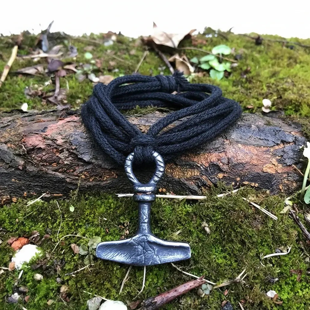 Viking Thor's Hammer necklace pendant with rope chain