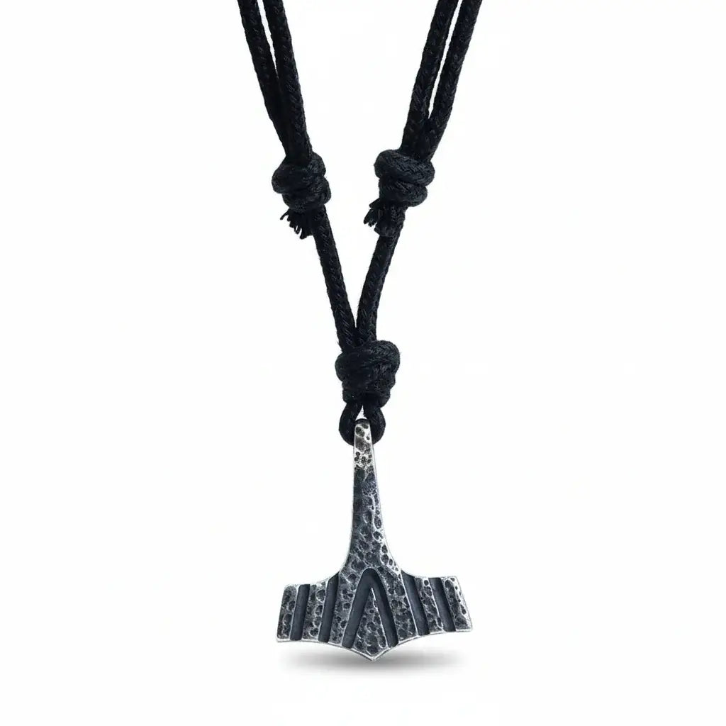 Viking Thor's Hammer necklace pendant with rope chain