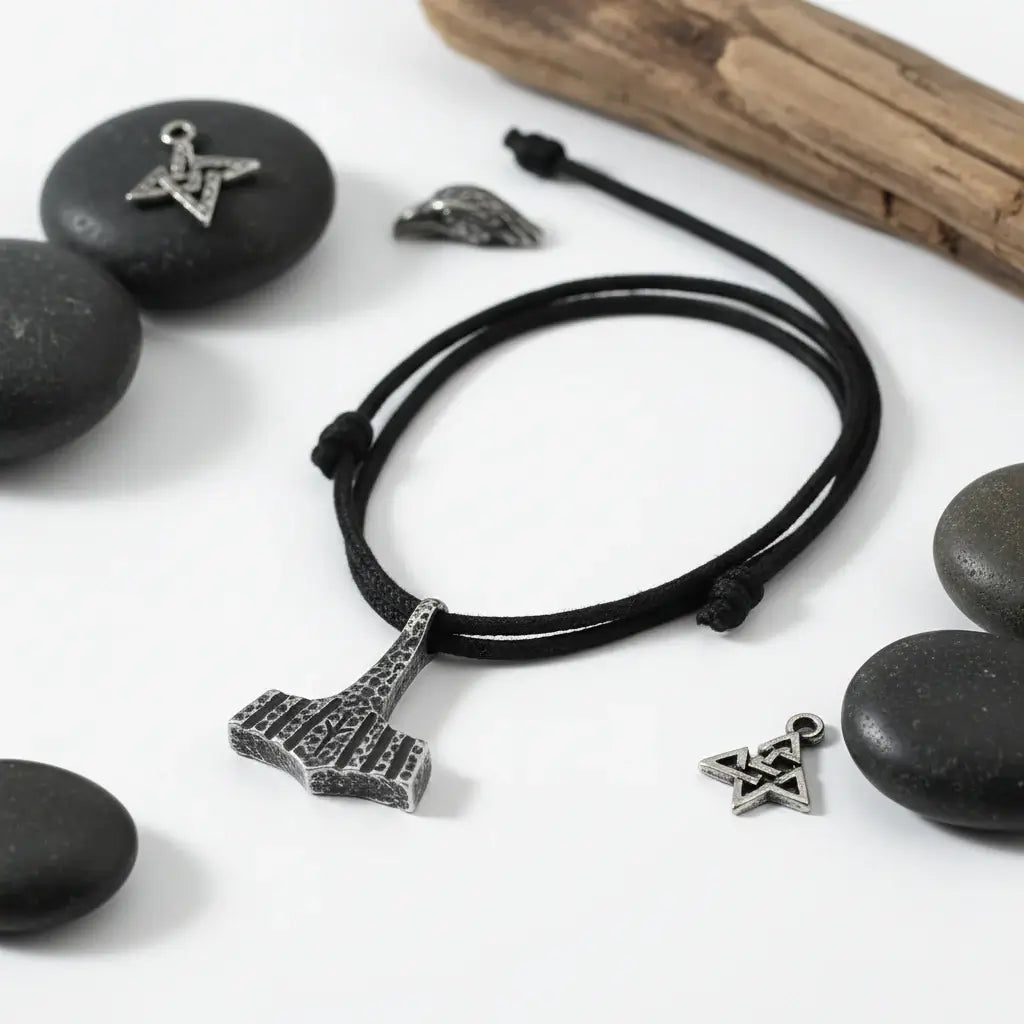 Viking Thor's Hammer necklace pendant with rope chain