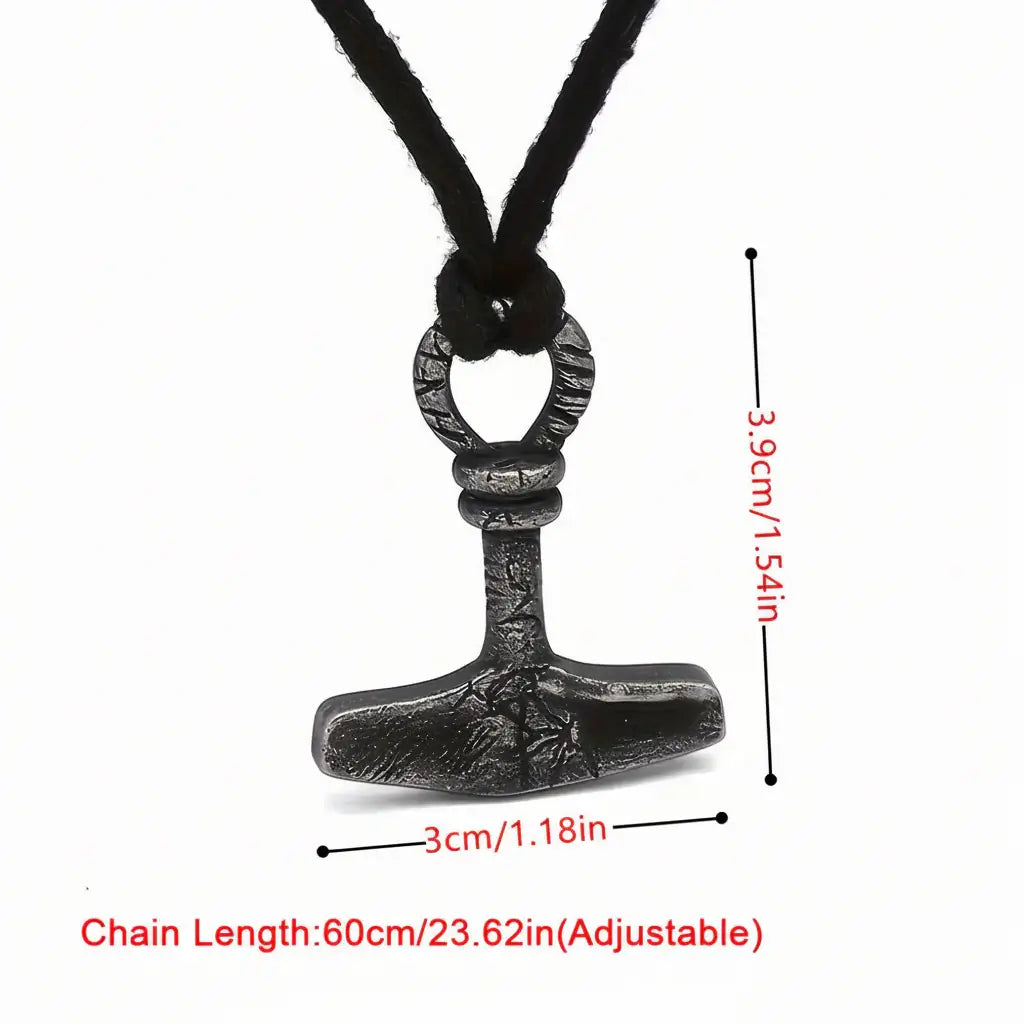 Viking Thor's Hammer necklace pendant with rope chain