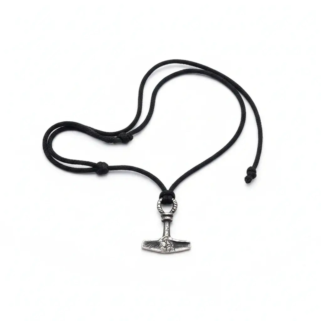 Viking Thor's Hammer necklace pendant with rope chain