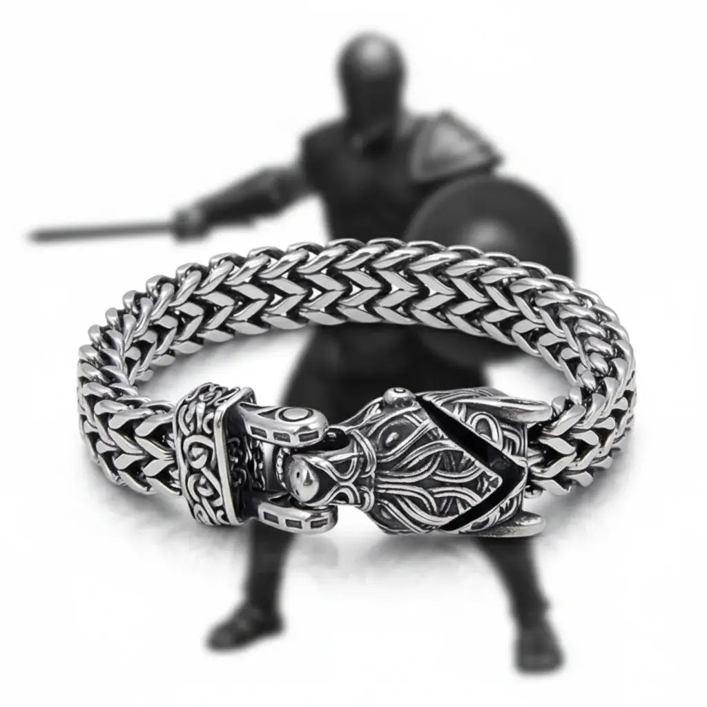 Viking Wolf Head Bracelet – Stainless Steel Biker Chain Bracelet for Men