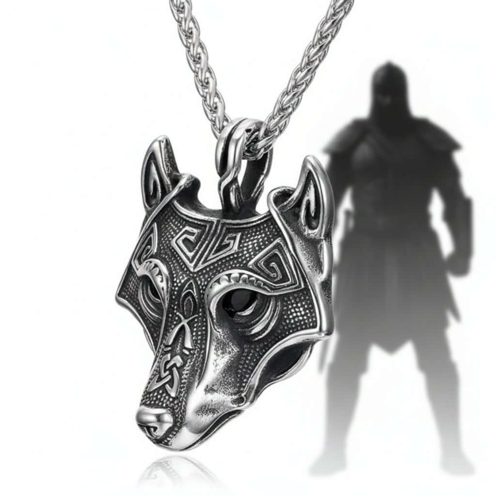 Viking wolf head pendant necklace – Norse Viking Titanium Steel Chain