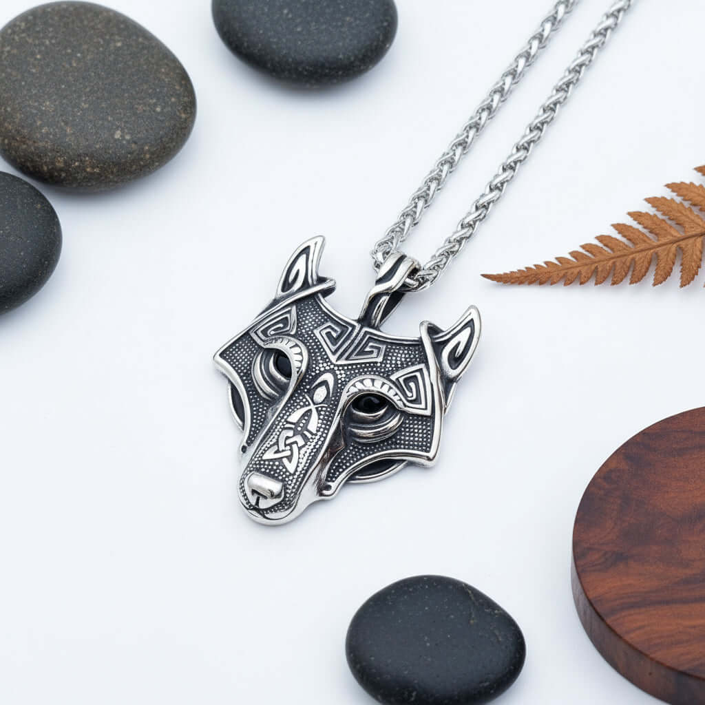 Viking wolf head pendant necklace – Norse Viking Titanium Steel Chain