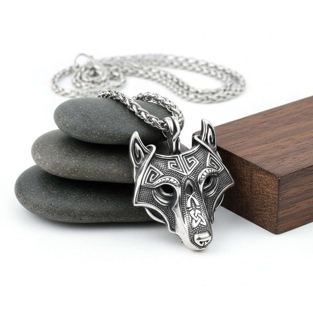 Viking wolf head pendant necklace – Norse Viking Titanium Steel Chain