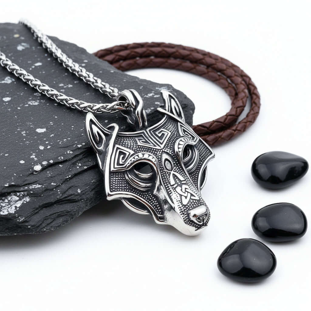 Viking wolf head pendant necklace – Norse Viking Titanium Steel Chain
