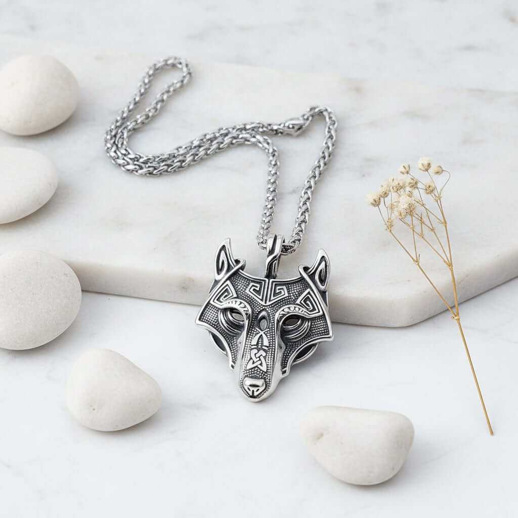 Viking wolf head pendant necklace – Norse Viking Titanium Steel Chain