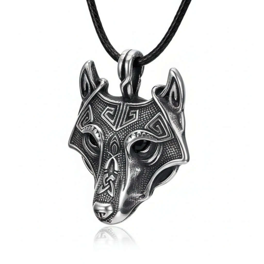 Viking wolf head pendant necklace – Norse Viking Titanium Steel Chain