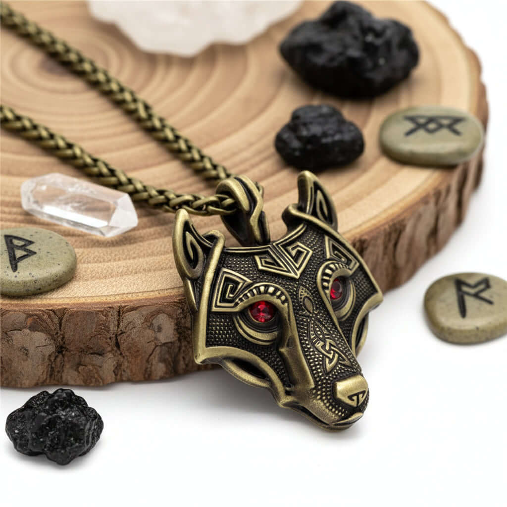 Viking wolf head pendant necklace – Norse Viking Titanium Steel Chain