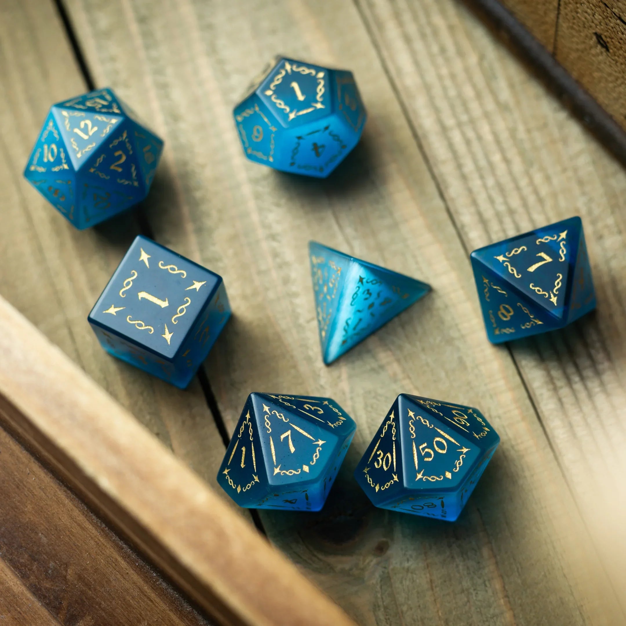 Vine Spike Gemstone Blue Cats Eye Stone DND Dice Set | Gemstone Dice | Wiccan Center