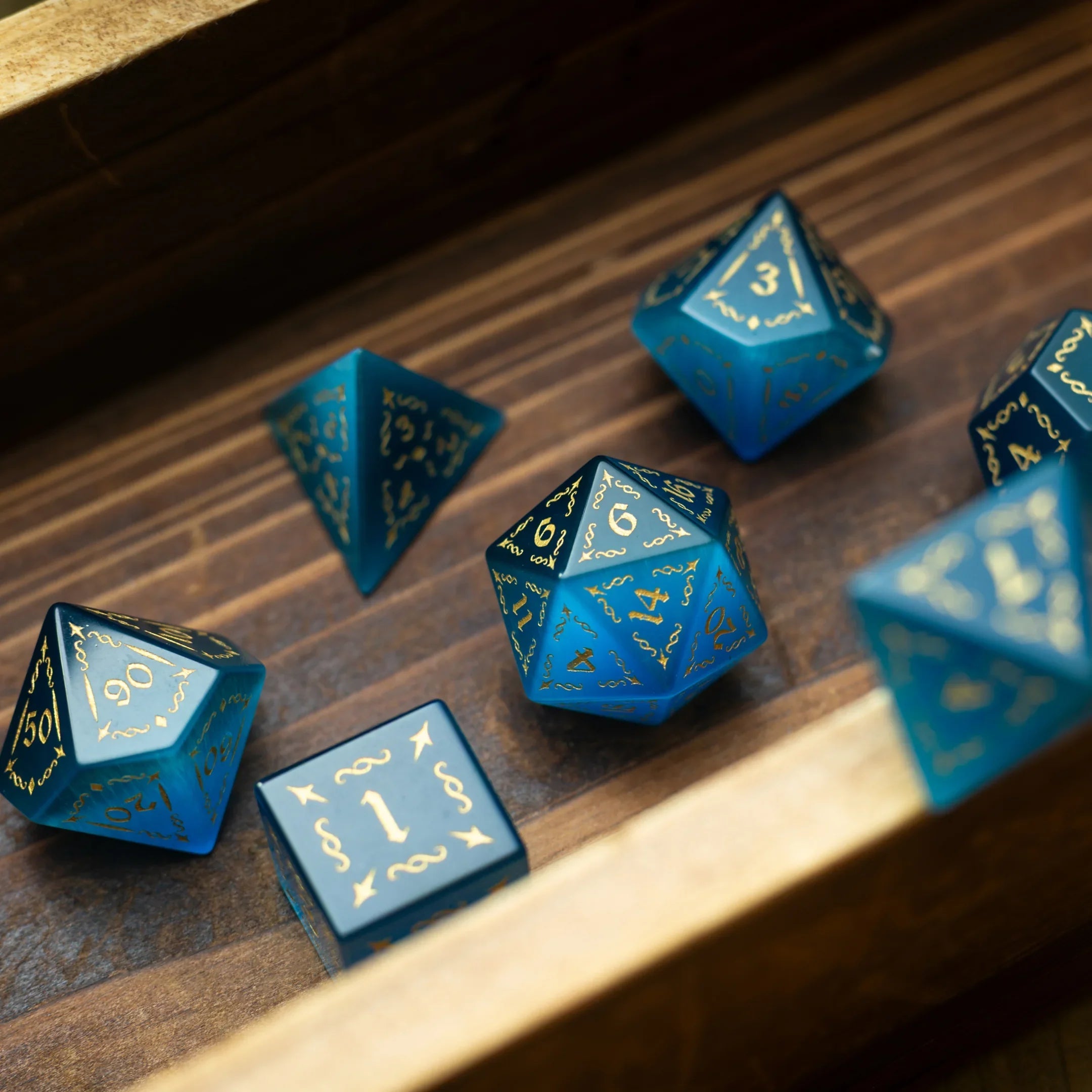 Vine Spike Gemstone Blue Cats Eye Stone DND Dice Set | Gemstone Dice | Wiccan Center