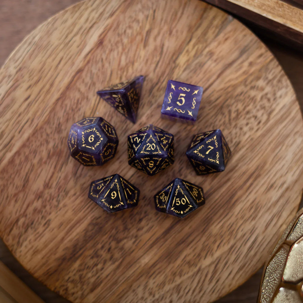 Vine Spike Gemstone Purple Amethyst DND Dice Set | Gemstone Dice | Wiccan Center
