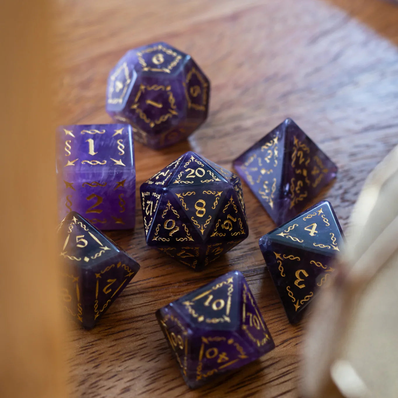 Vine Spike Gemstone Purple Amethyst DND Dice Set | Gemstone Dice | Wiccan Center