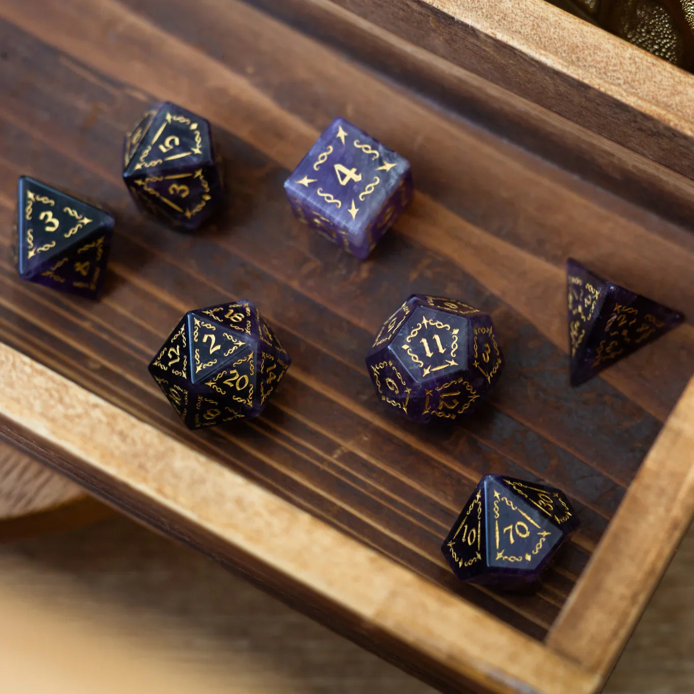 Vine Spike Gemstone Purple Amethyst DND Dice Set | Gemstone Dice | Wiccan Center