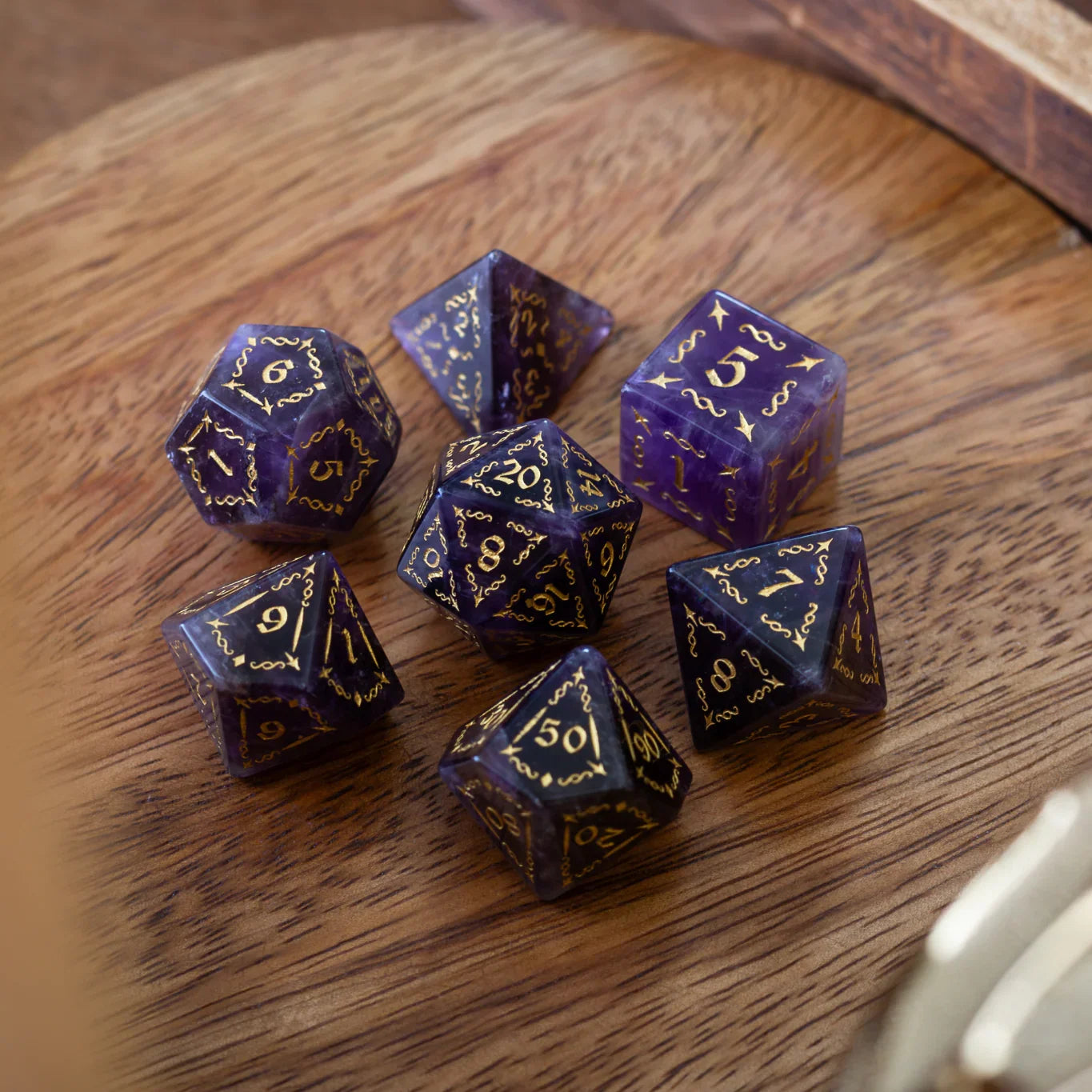 Vine Spike Gemstone Purple Amethyst DND Dice Set | Gemstone Dice | Wiccan Center