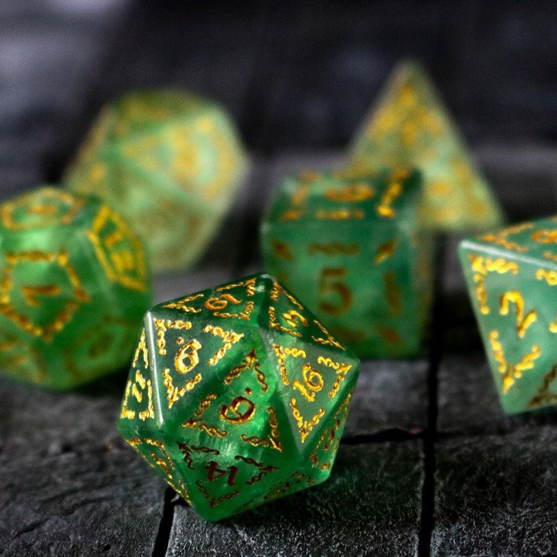 Vine Spike Green Fluorite Gemstone DND Dice Set | Gemstone Dice | Wiccan Center