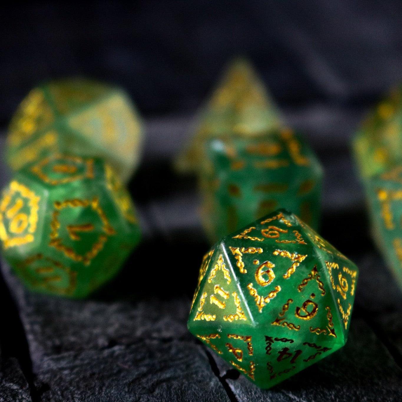 Vine Spike Green Fluorite Gemstone DND Dice Set | Gemstone Dice | Wiccan Center