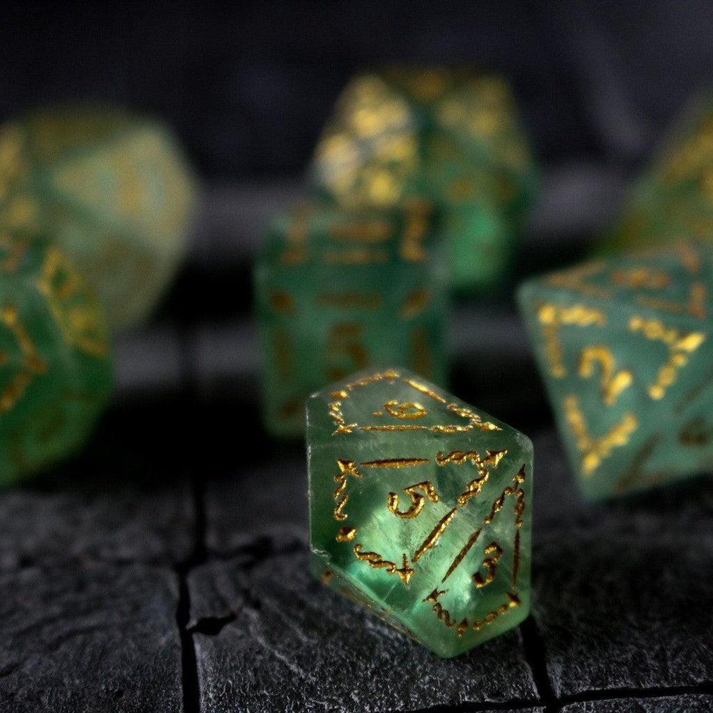 Vine Spike Green Fluorite Gemstone DND Dice Set | Gemstone Dice | Wiccan Center