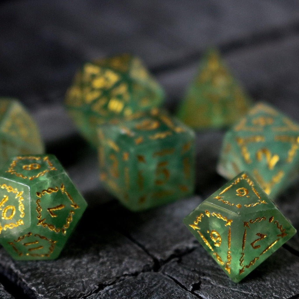 Vine Spike Green Fluorite Gemstone DND Dice Set | Gemstone Dice | Wiccan Center