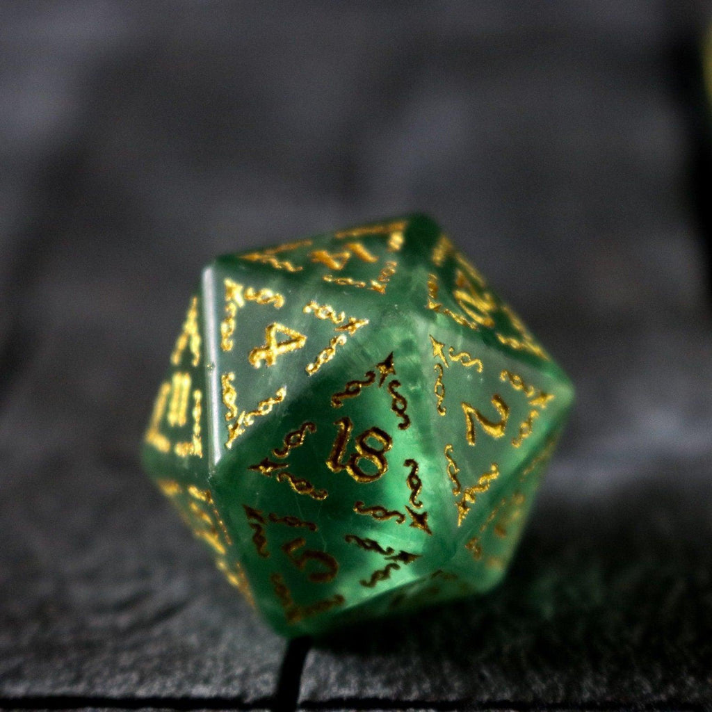Vine Spike Green Fluorite Gemstone DND Dice Set | Gemstone Dice | Wiccan Center