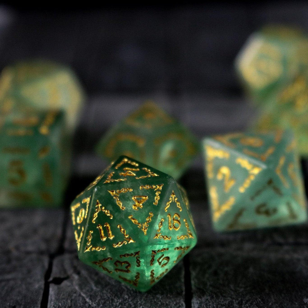Vine Spike Green Fluorite Gemstone DND Dice Set | Gemstone Dice | Wiccan Center
