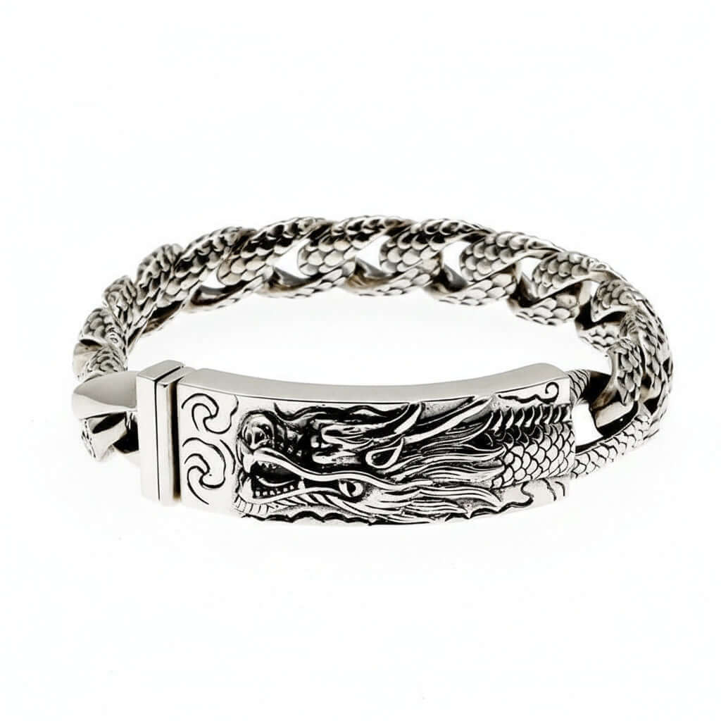 Vintage Dragon Bracelet for Men – Silver Stainless Steel Zodiac Style Jewelry