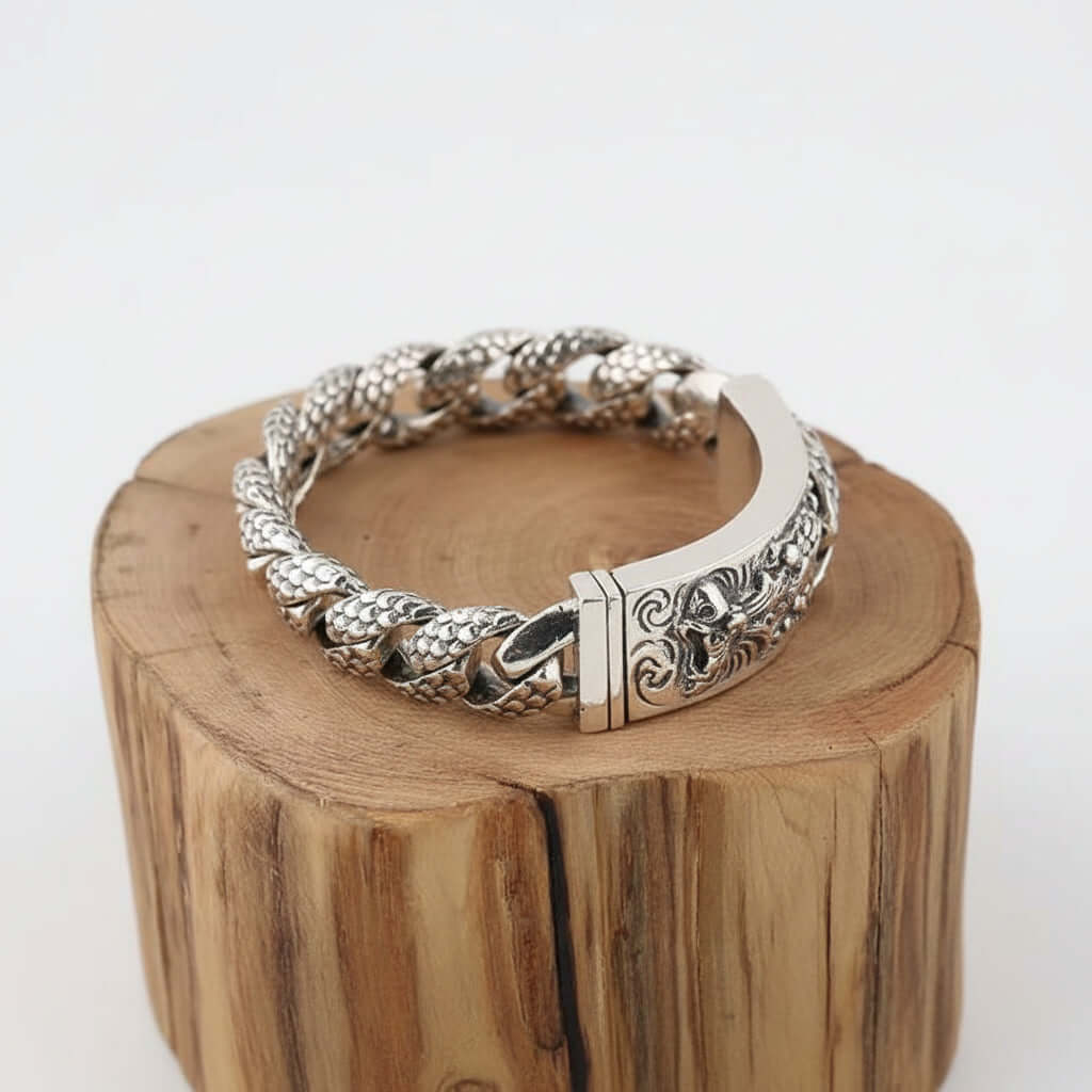 Vintage Dragon Bracelet for Men – Silver Stainless Steel Zodiac Style Jewelry