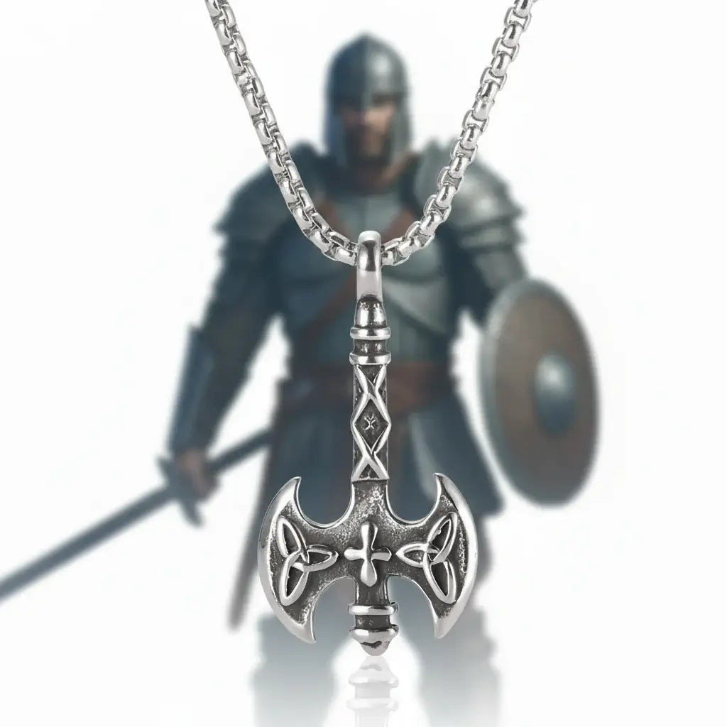 Vintage Viking Axe Pendant Necklace – Stainless Steel Nordic Warrior Axe Necklace for Men & Women