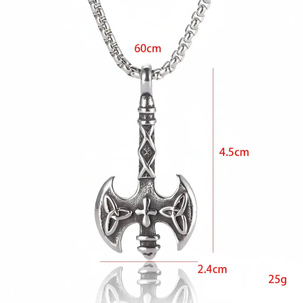 Vintage Viking Axe Pendant Necklace – Stainless Steel Nordic Warrior Axe Necklace for Men & Women