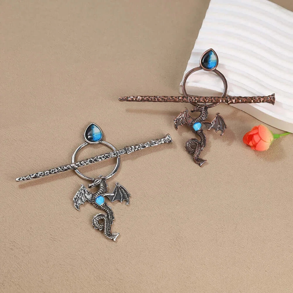 Vintage Viking Dragon Hair Clip Gothic Punk Metal Hair Accessory Unisex Cosplay Headwear Gift