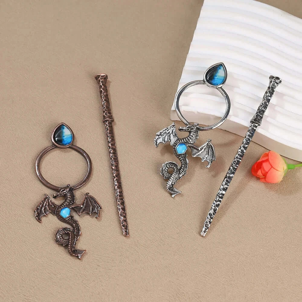 Vintage Viking Dragon Hair Clip Gothic Punk Metal Hair Accessory Unisex Cosplay Headwear Gift