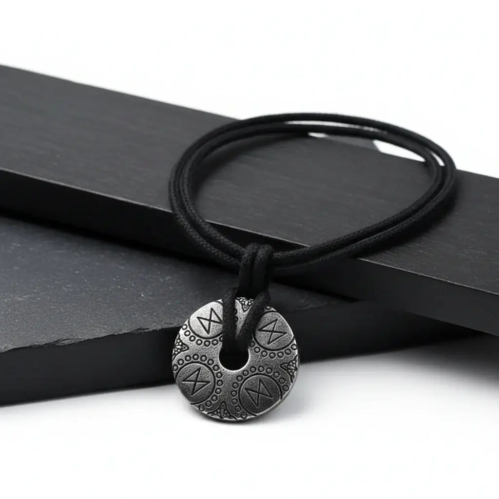 Vintage Viking Rune Titanium Steel Round Pendant Necklace for Men