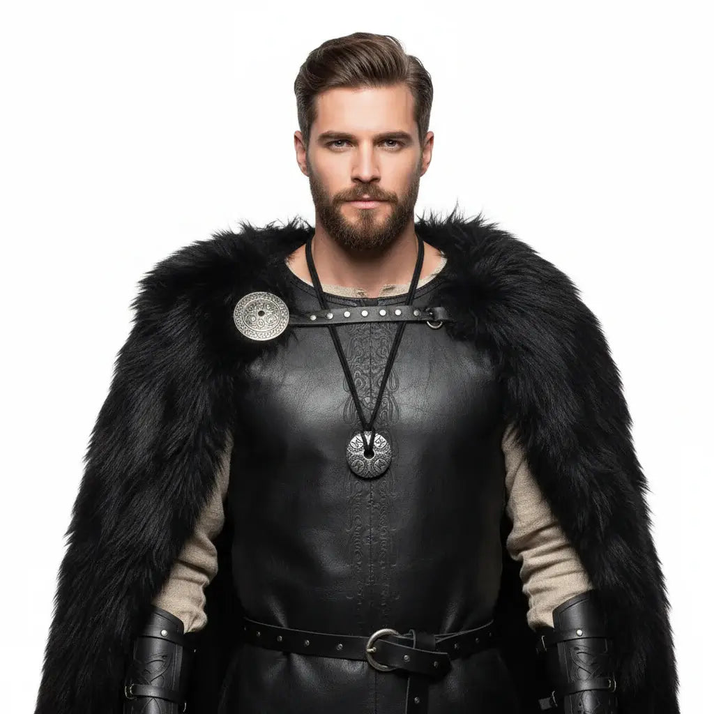 Vintage Viking Rune Titanium Steel Round Pendant Necklace for Men