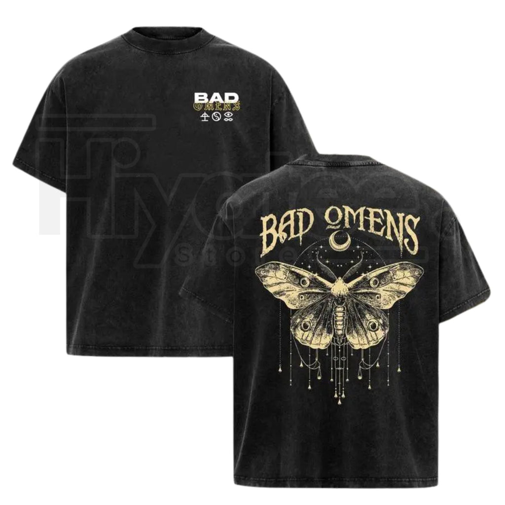 Vintage Moth Graphic Washed T-Shirt – Double-Sided Rock Music Inspired Cotton Tee