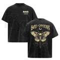 Vintage Moth Graphic Washed T-Shirt – Double-Sided Rock Music Inspired Cotton Tee