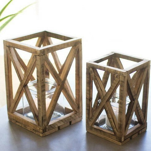 Wooden Lantern With Glass Votive Hold - Set of 2 | | Wiccan Center
