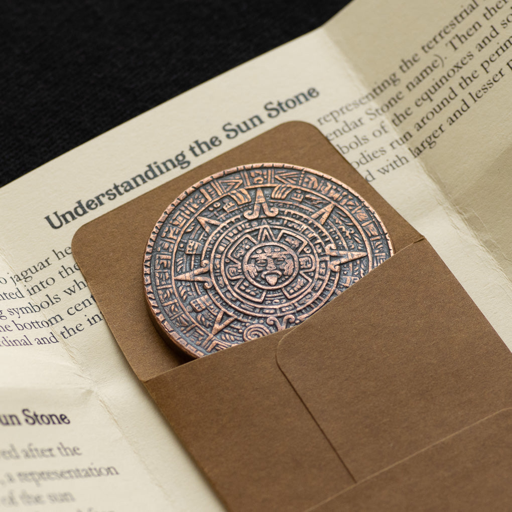 Aztec Sun Stone Calendar - Copper Worry Coin | Artwork | Wiccan Center