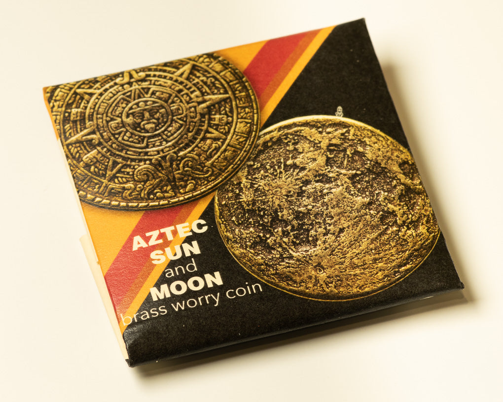 The Sun and Moon Worry Coin - Aztec Sun Stone Calendar and Moon | Artwork | Wiccan Center