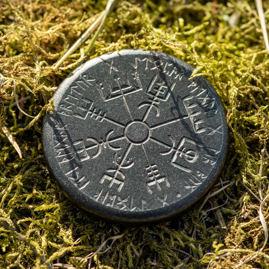Norse Dual Stave in Iron, Vegvisir and Helm of Awe | Artwork | Wiccan Center