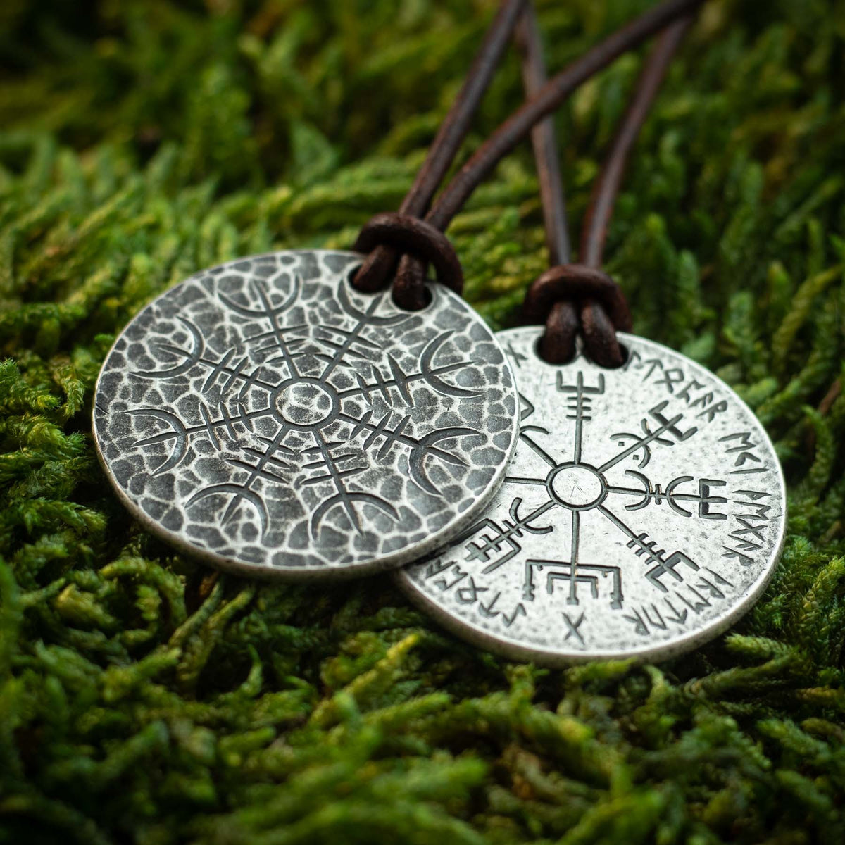Norse Dual Stave - .999 Fine Silver Necklace - Aegishjalmur Vegvisir | Artwork | Wiccan Center