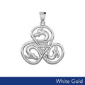 Dragon with Triskele Solid White Gold Pendant WPD5819