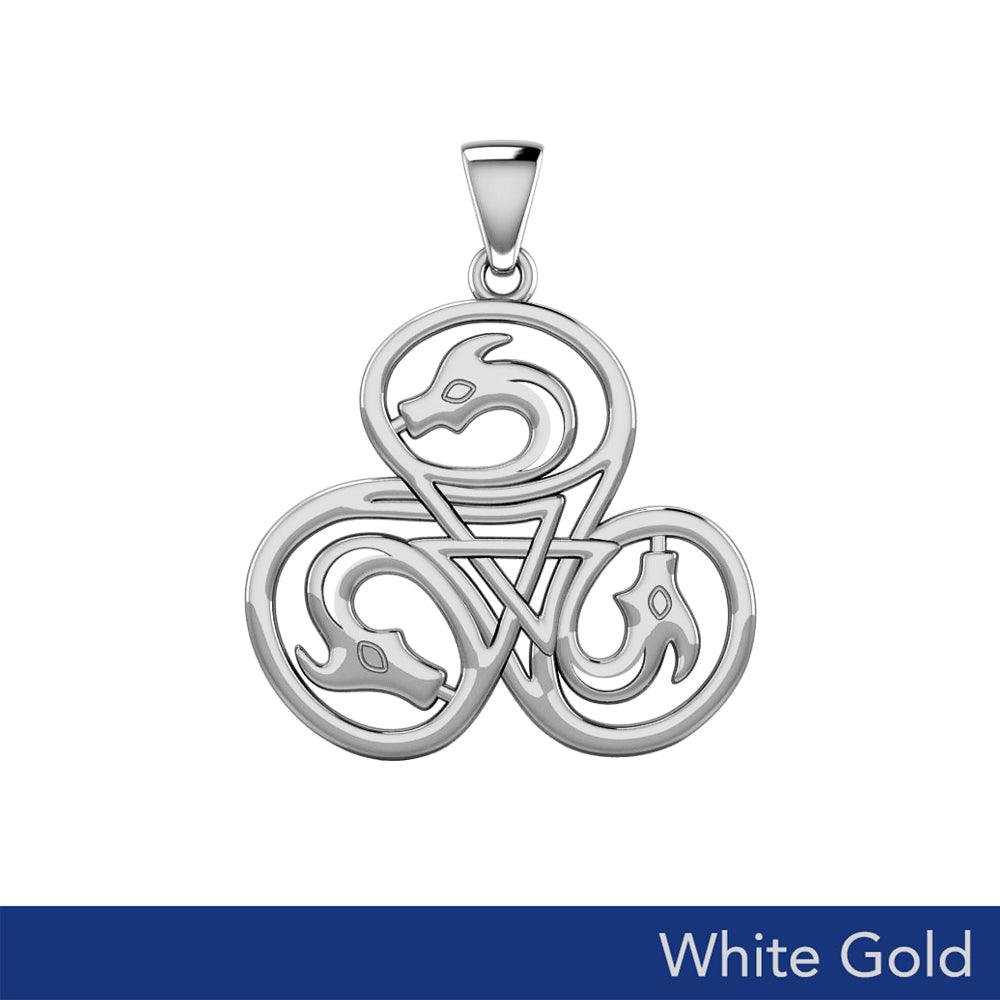 Dragon with Triskele Solid White Gold Pendant WPD5819